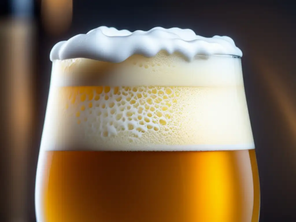 Vertido perfecto: cerveza dorada con espuma cremosa y burbujas hipnotizantes