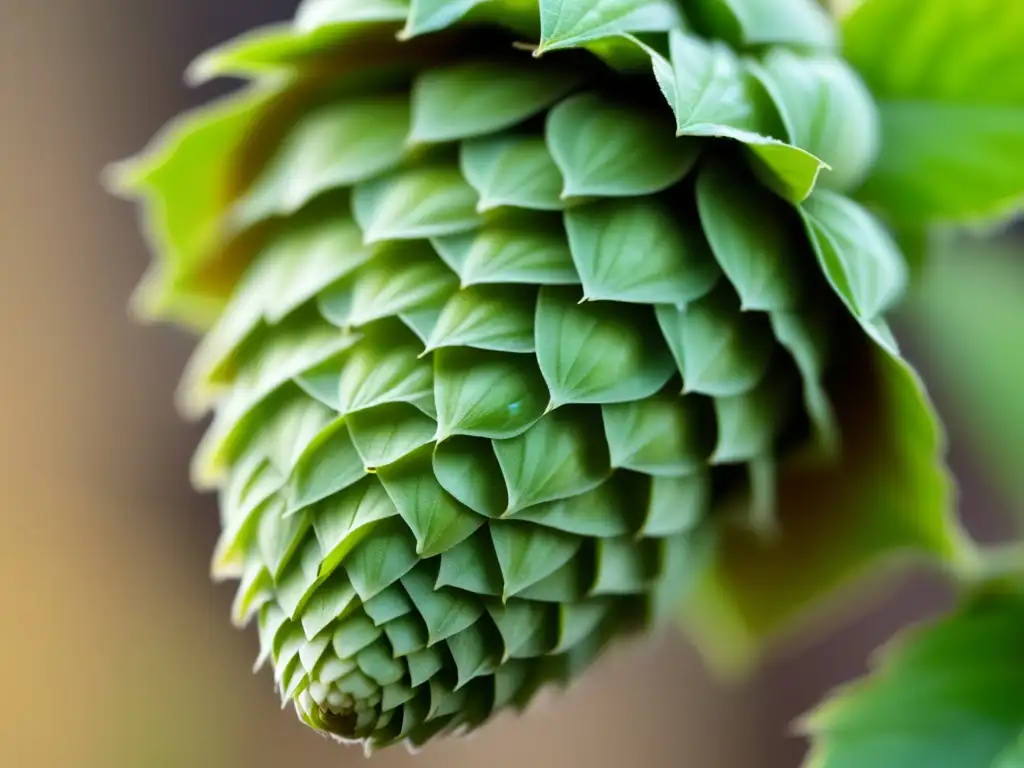 Detalles vibrantes del cono de lúpulo Detalle de cono de lúpulo: vibrante y texturado, esencial en el proceso cervecero - Glosario cervecero
