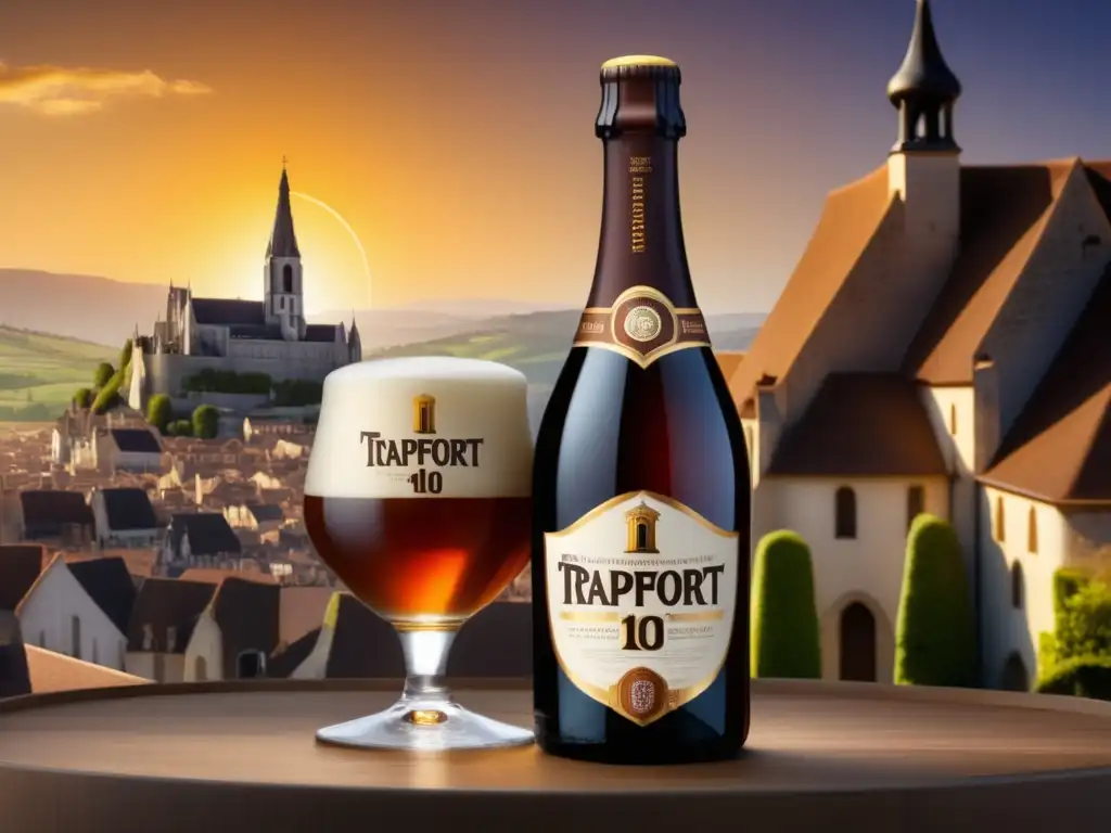 Detalle en alta resolución de una botella de Trappistes Rochefort 10, cerveza Trappist Ale con etiqueta detallada y elegante