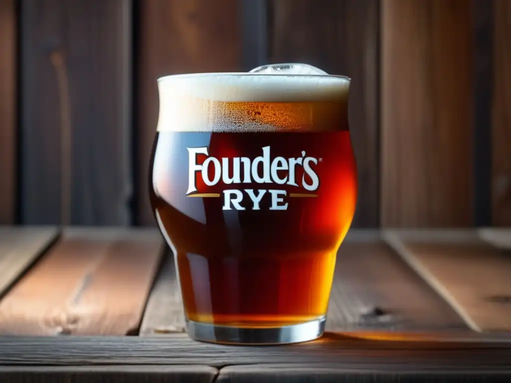 Imagen 8K: Cerveza Founders Red's Rye IPA en vaso de cristal con detalles ultradetallados, resaltando su aroma y sabor irresistibles