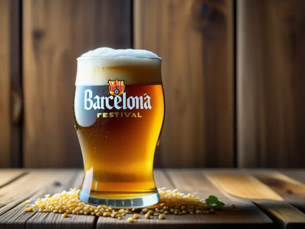 Cerveza del Barcelona Beer Festival en vaso con detalles y burbujas