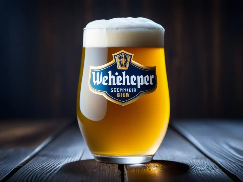 Cerveza Weissbier en vaso de vidrio con burbujas y condensación