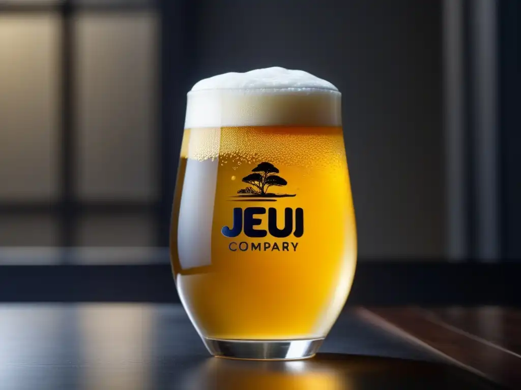 Detalle impresionante de la cerveza Jeju con burbujas y espuma cremosa