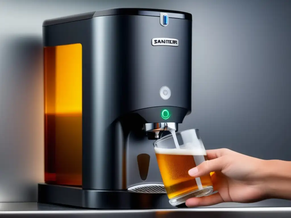 Equipo de sanitización en acción: dispensador automático de sanitizador garantiza cerveza limpia y sabrosa