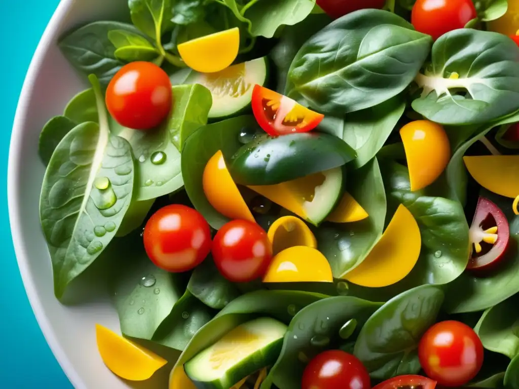 Ensalada de verano vibrante con ingredientes frescos y coloridos, perfecta con una Kölsch