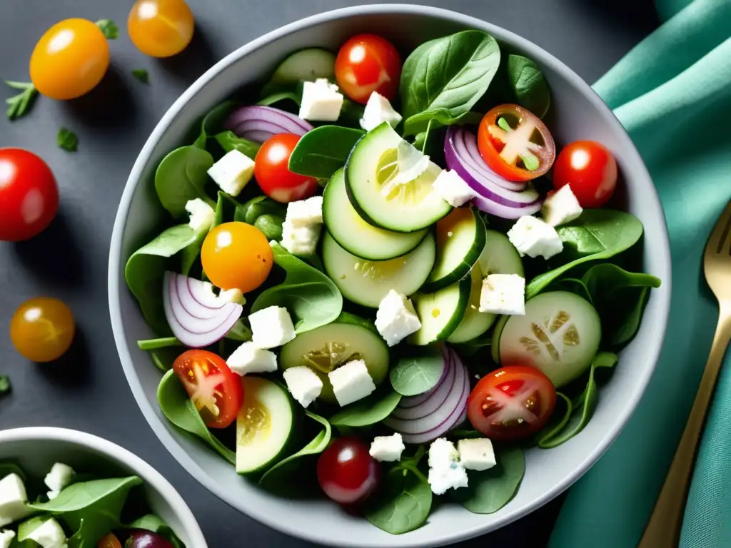 Ensalada de verano con vegetales frescos, queso feta y acabado mate - Kölsch