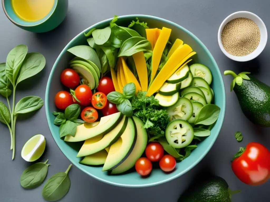 Ensalada verde con vegetales orgánicos y hierbas frescas: Cervezas herbales y comida vegetariana