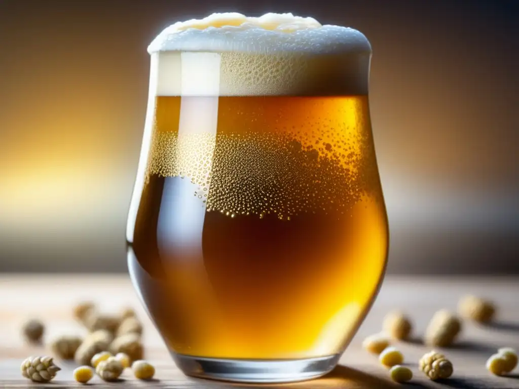 Cerveza artesanal dorada con espuma cremosa y burbujas brillantes - Cursos Online Certificados