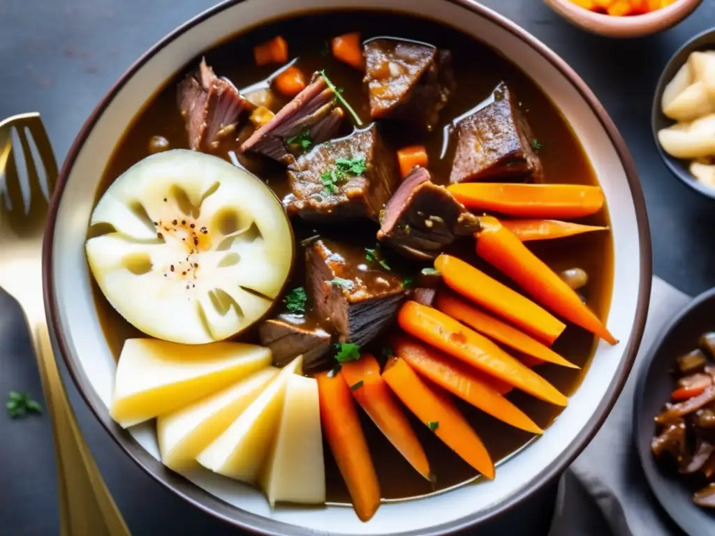 Delicioso Estofado de Ternera con Cerveza de Abadía: carne tierna, cebolla caramelizada, zanahorias vibrantes