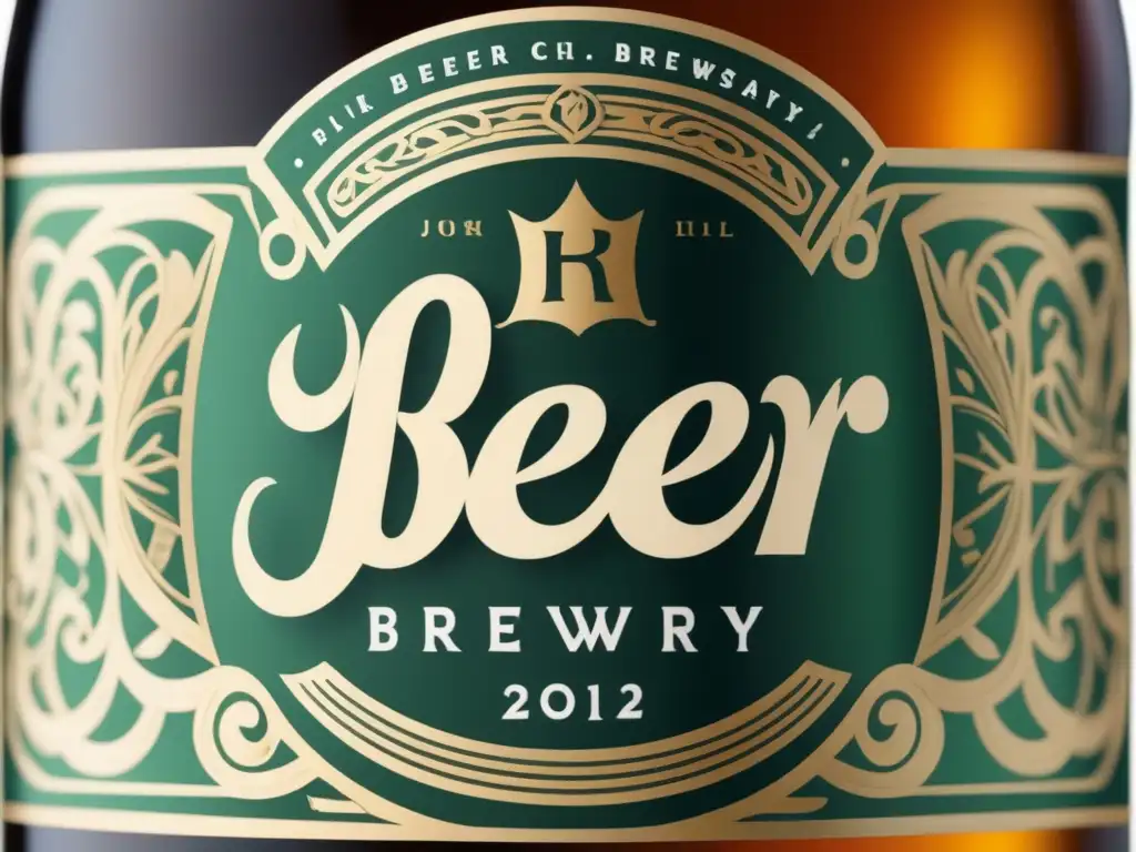 Etiqueta de cerveza con diseño detallado, tipografía elegante y colores vibrantes