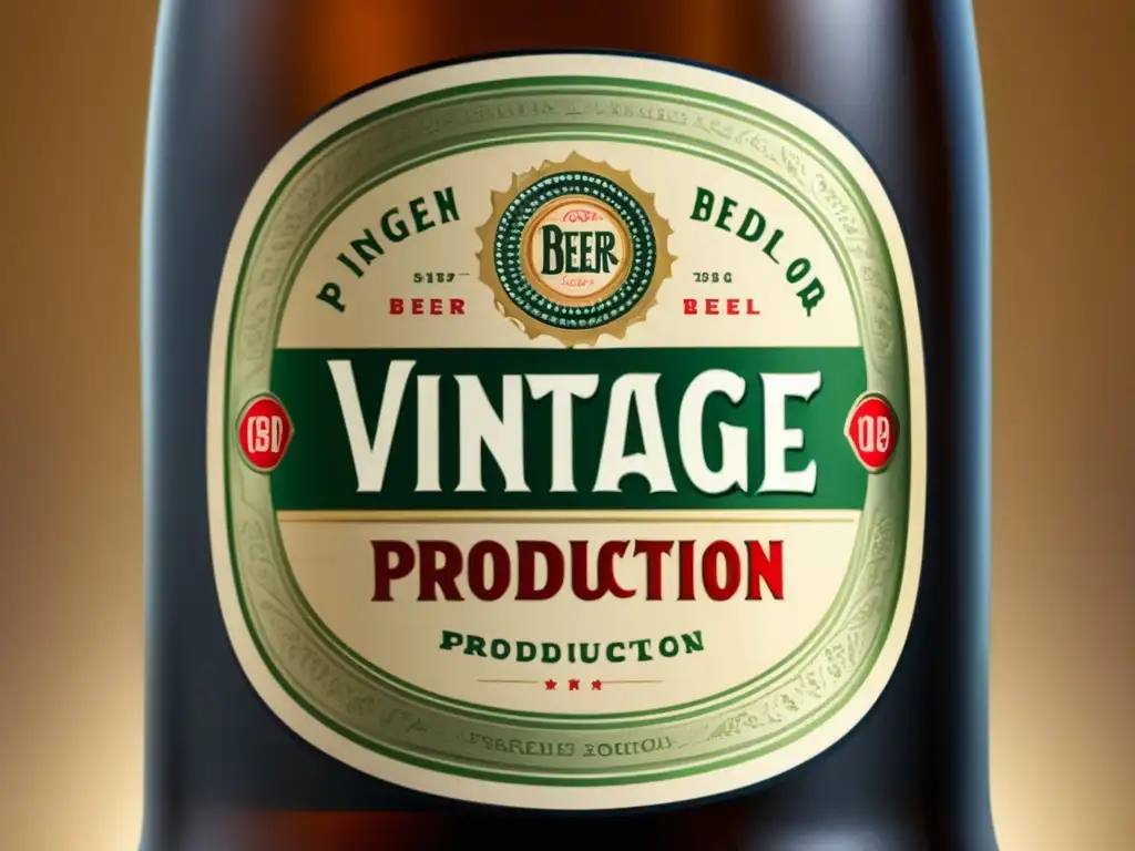 Historia Certificaciones: Detalle vintage de una botella de cerveza, con sello certificación, logo y año producción