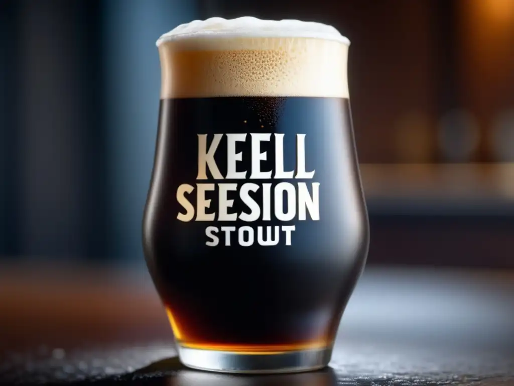 Pintura de Even Keel Session Stout: color oscuro y espuma cremosa, condensación fresca y carbonatación