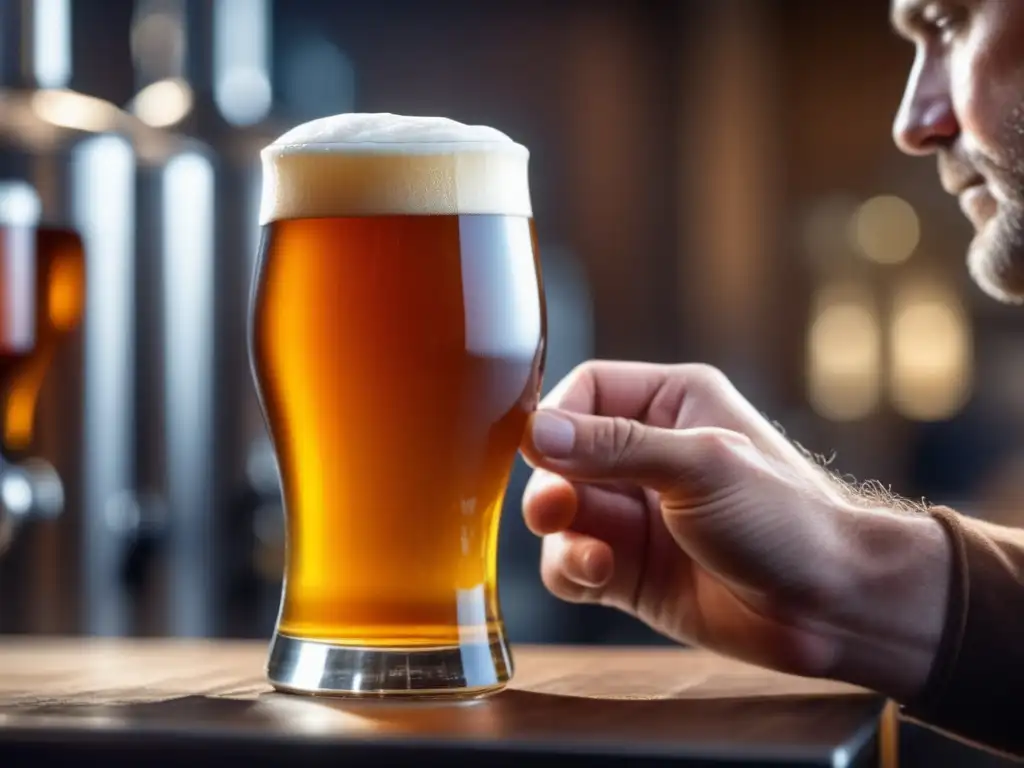 Maestro cervecero inspeccionando una cerveza artesanal con pasión por las Ales