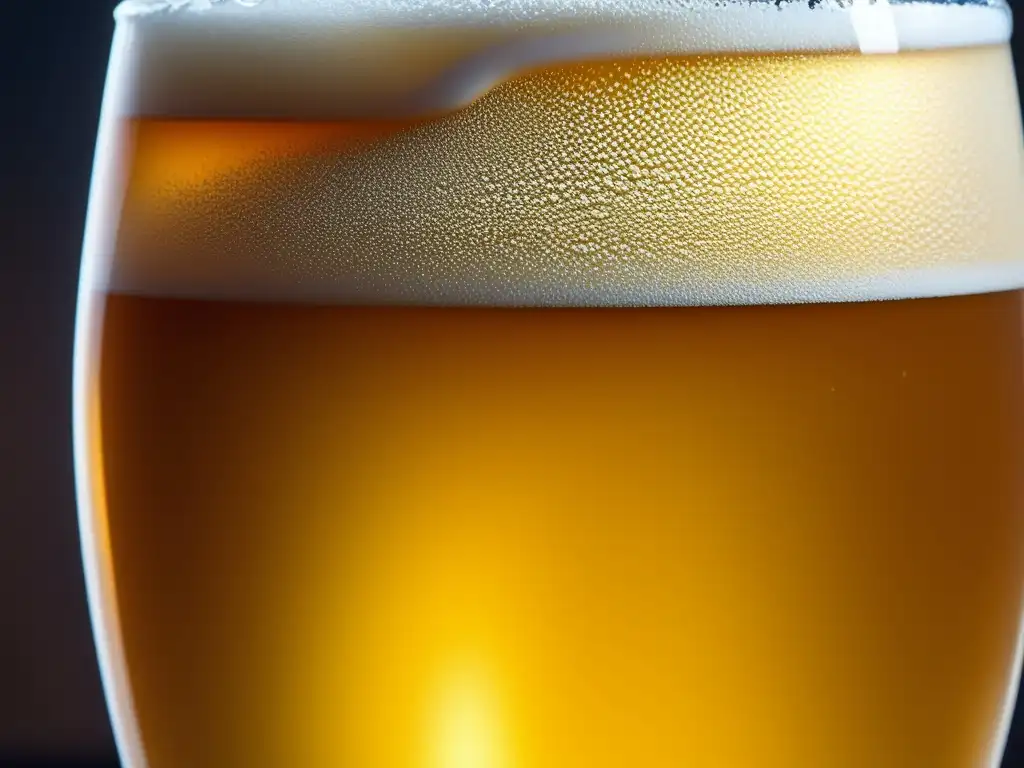 Detallada imagen de una copa de cerveza golden ale, con líquido dorado y burbujas efervescentes