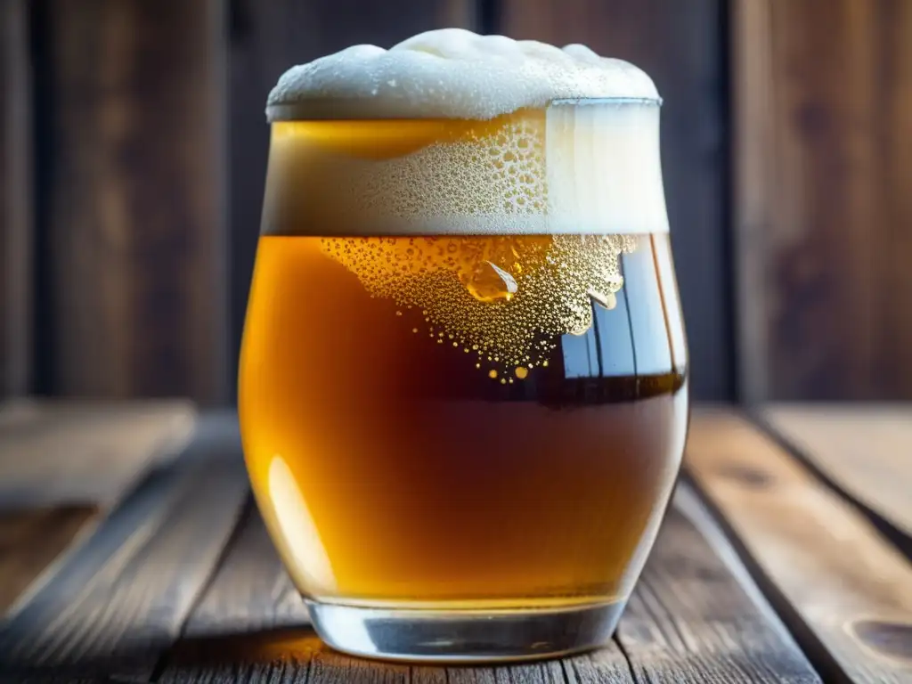 Cerveza artesanal dorada con espuma cremosa y condensación - Entre Estilos y Experimentación