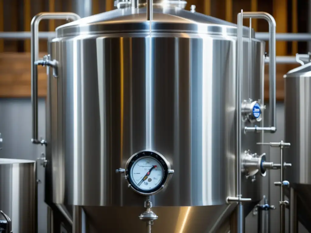 Tecnología avanzada en fermentación: detalla cilíndrico-conico fermentador de acero inoxidable con detalles y control de temperatura