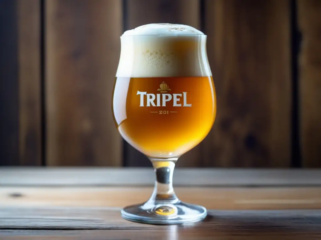 Vaso de cerveza Belgian Tripel en mesa de madera - Kits cerveza internacional