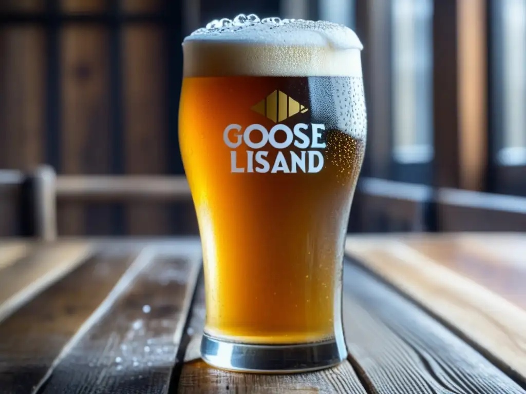 Cerveza de trigo americana: Pinta helada con 312 Urban Wheat Ale de Goose Island, condensación, burbujas y limón