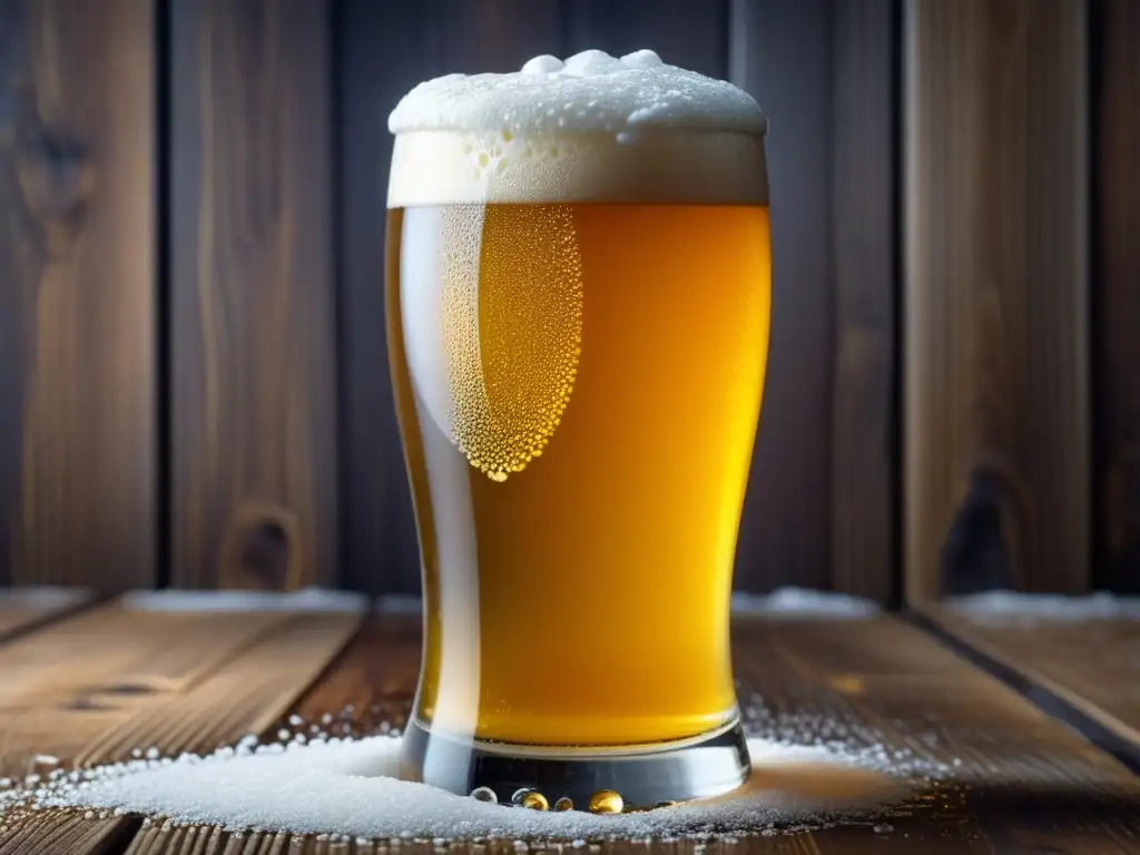 Cerveza de trigo alemana con espuma cremosa y detalles de trigo