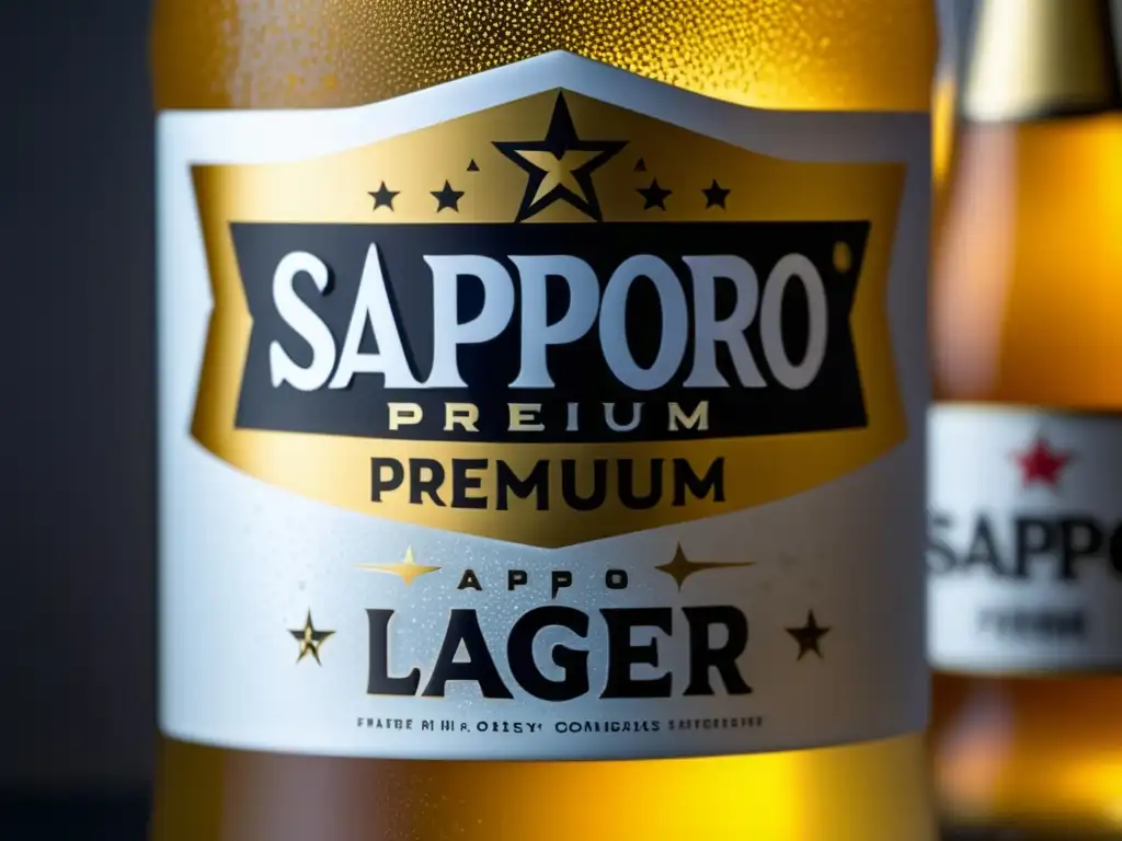 Cerveza Sapporo Premium Lager: cristal gélido, burbujas y condensación