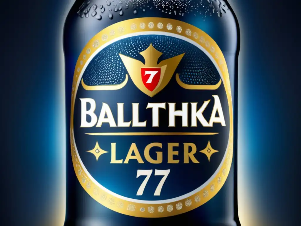 Botella helada de Baltika 7 Lager con condensación y elegante etiqueta dorada