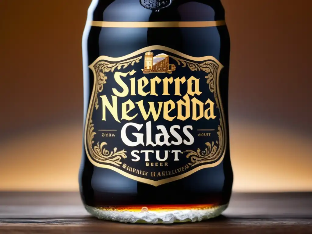 Una imagen detallada de una cerveza negra americana Stout: rica, cremosa y con burbujas, invitando a disfrutarla