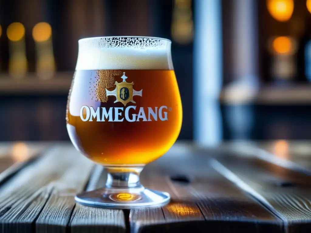 Cerveza Ommegang: detalle macro de la espuma, colores y texturas cautivadoras