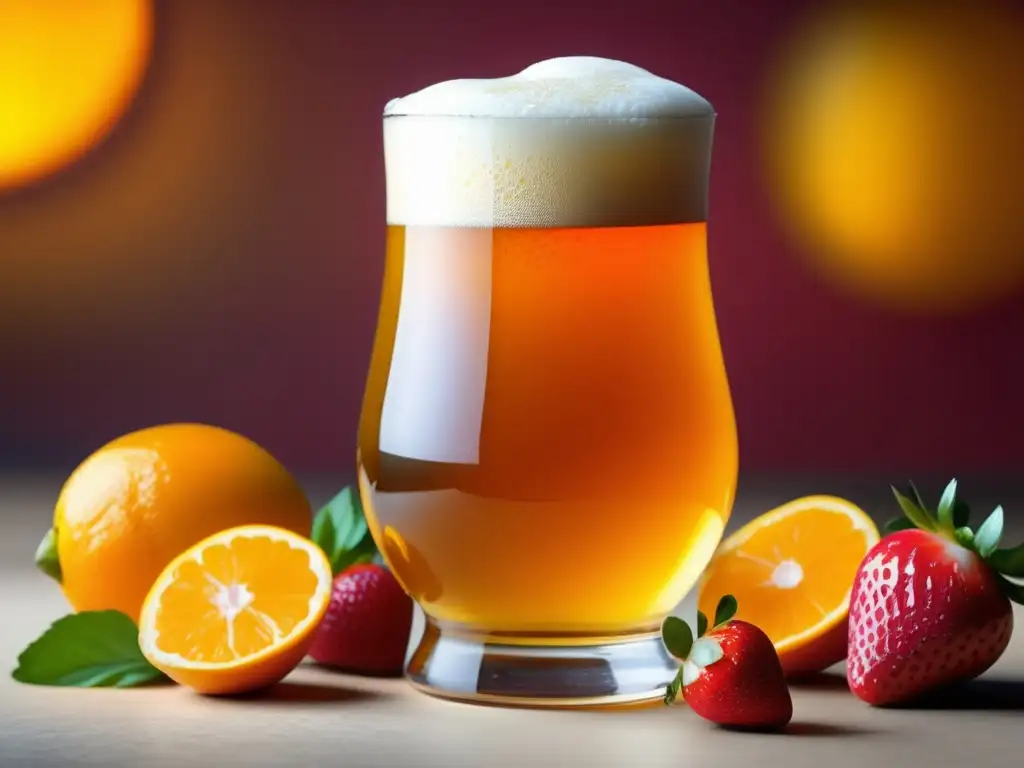 Cerveza frutal: Experimentando con Frutas en una imagen de alta resolución, realista y vibrante