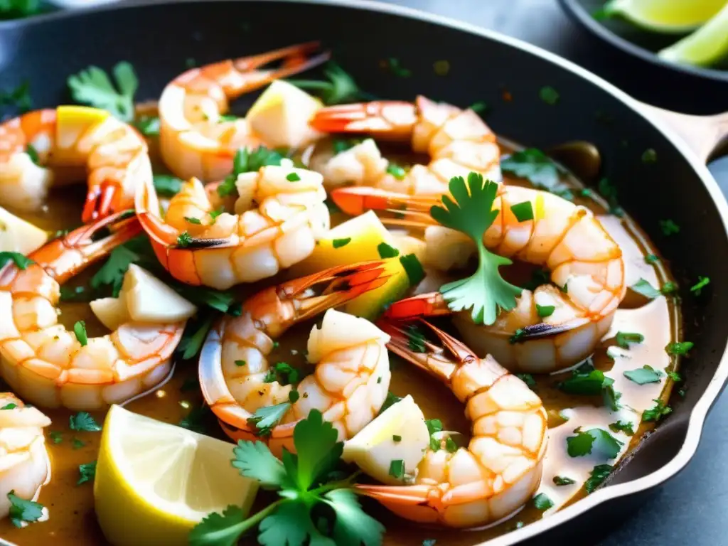 Deliciosas Gambas al Ajillo con cerveza Pilsner: irresistible plato español con camarones, ajo dorado, pimentón y limón