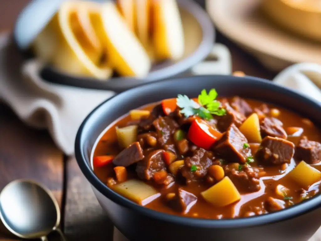 Deliciosa goulash checa con tierno y sabroso trozos de carne de res en caldo de Pilsner Checa, condimentada con especias y hierbas aromáticas