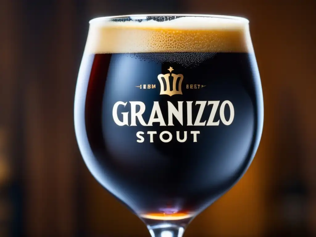 Granizo Imperial Stout: cerveza oscura con textura aterciopelada, burbujas y espuma cremosa de color caramelo