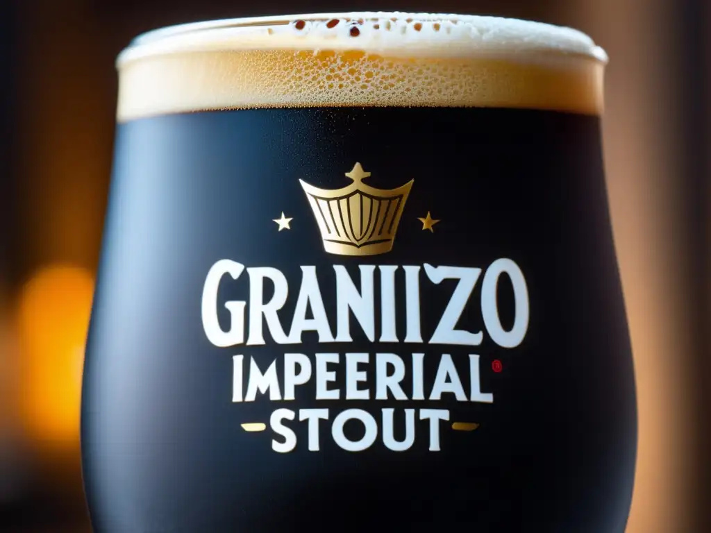 Cerveza Granizo Imperial Stout: Elegante imagen de una cerveza stout con espuma cremosa y textura aterciopelada