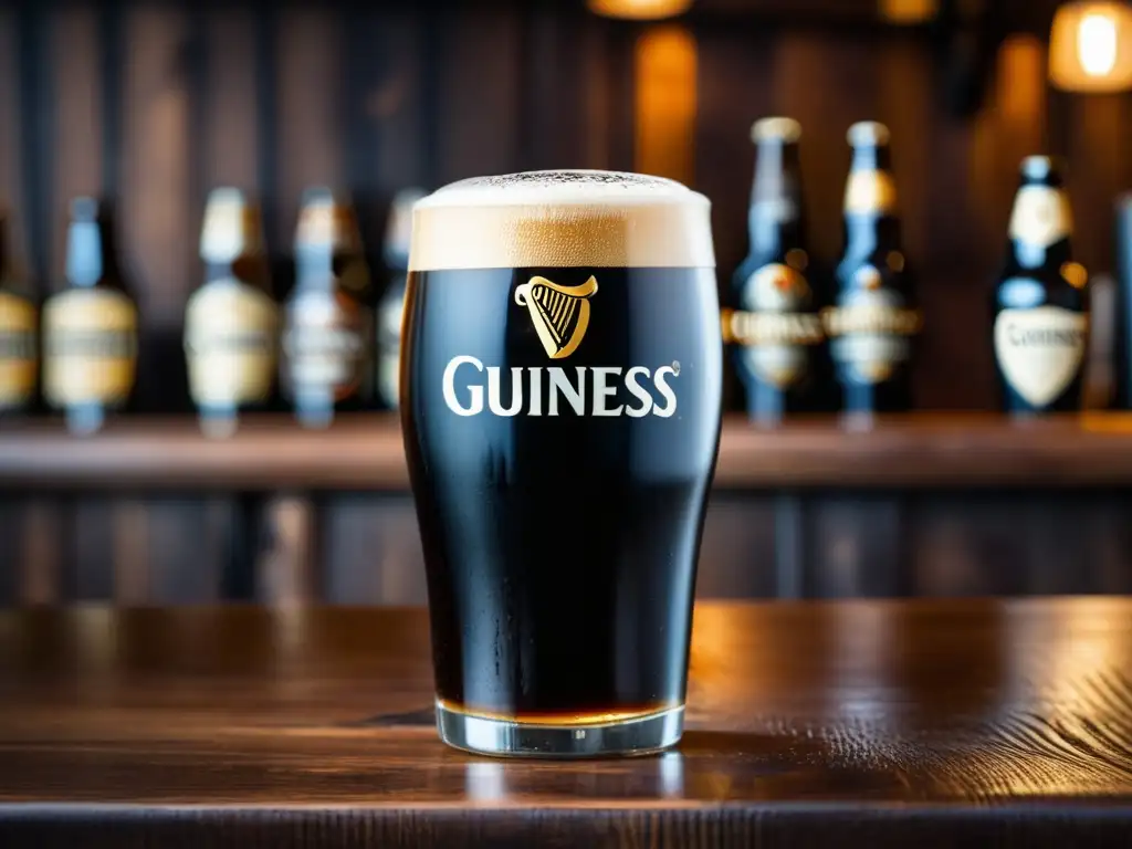 Pintura perfecta de Guinness Stout: color oscuro, espuma cremosa, detalles intrincados