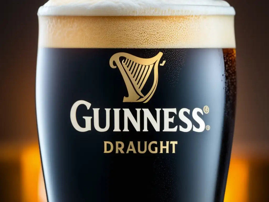 Una pintura de Guinness Draught con su característica espuma cremosa y su color oscuro, transmitiendo elegancia y sofisticación