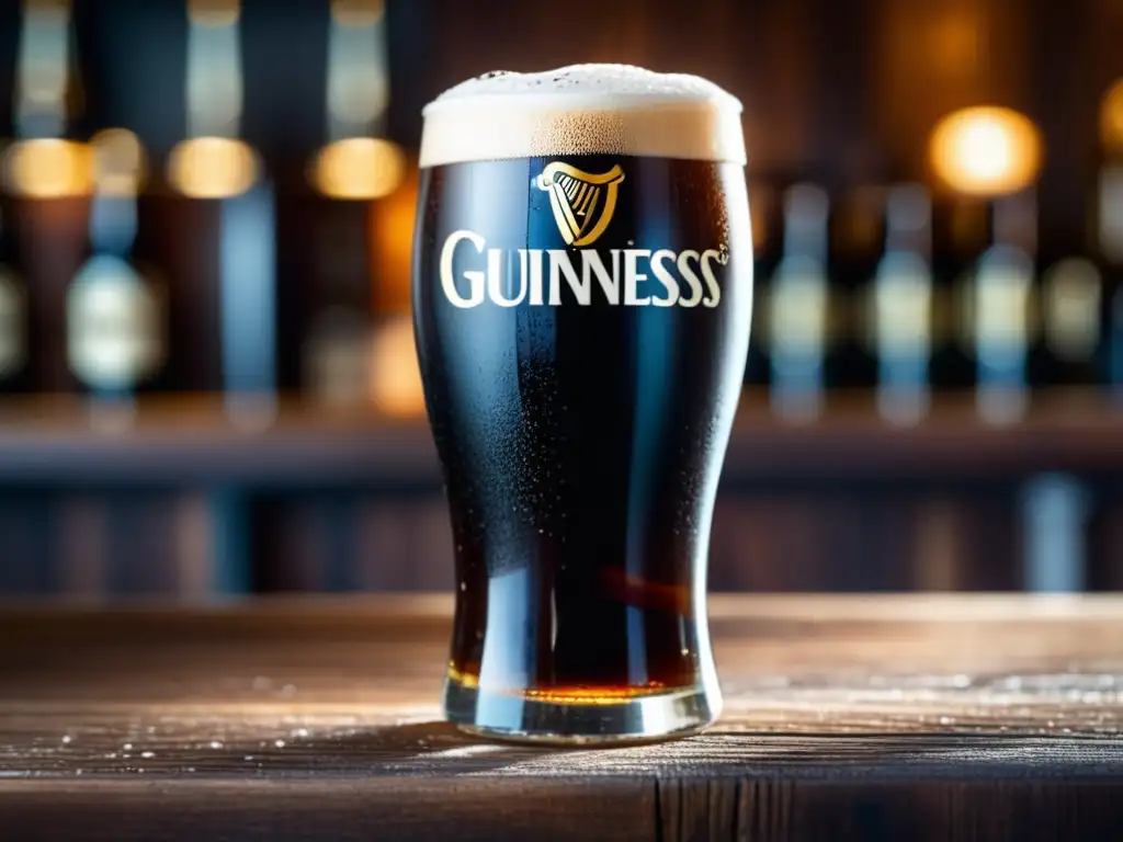 Pintura Guinness en bar rústico, auténtico ambiente de 'Bares en Dublin' (110 caracteres)