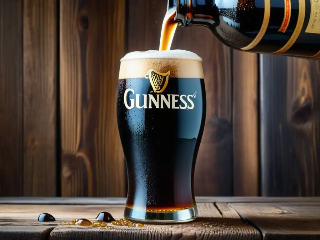 Cerveza Stout Guinness: Detalles de cascada espumosa y textura elegante