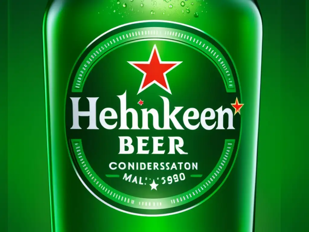 Botella de Heineken con condensación y detalles intrincados