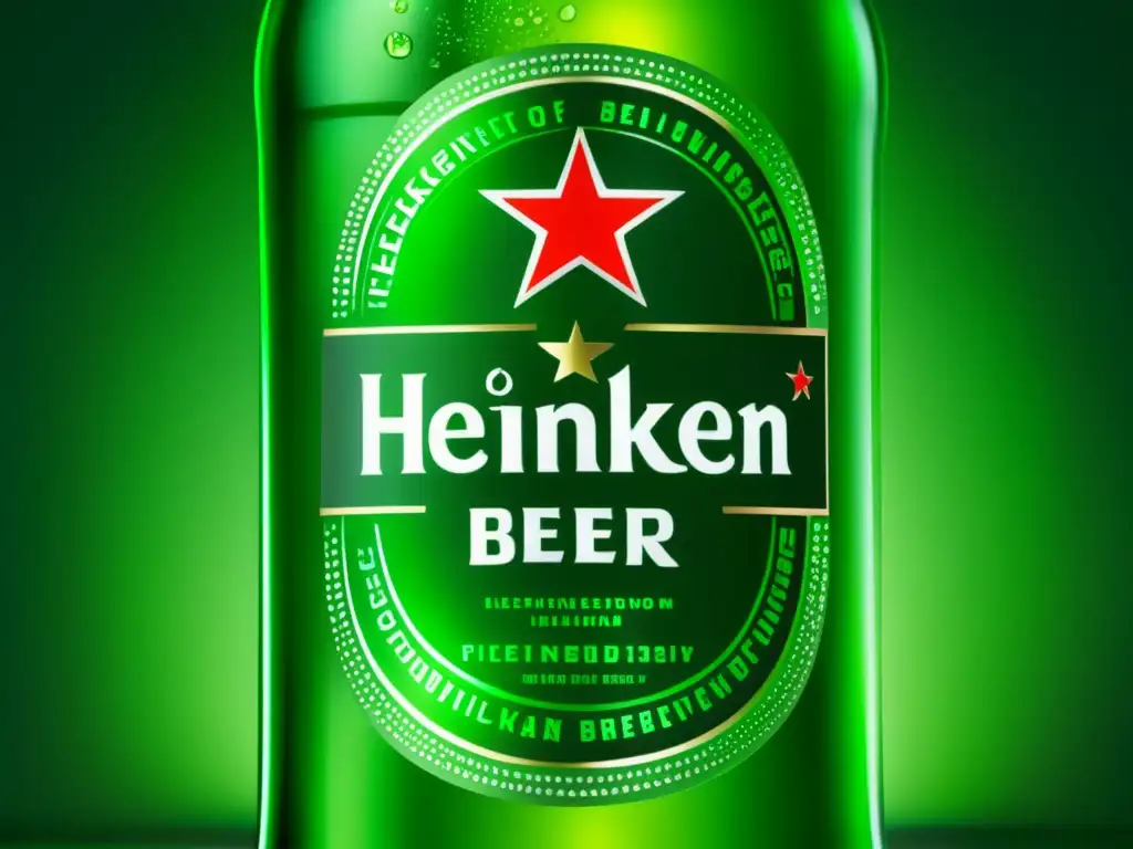 Botella helada de cerveza Heineken, con condensación reluciente, logo y acabado mate