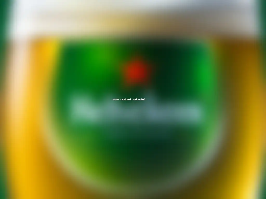 Heineken: cerveza dorada con espuma blanca y burbujas efervescentes