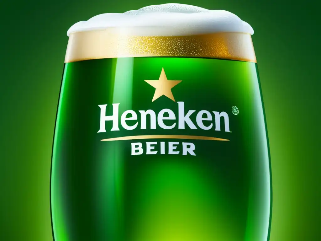 Cerveza Heineken en vidrio con burbujas y espuma