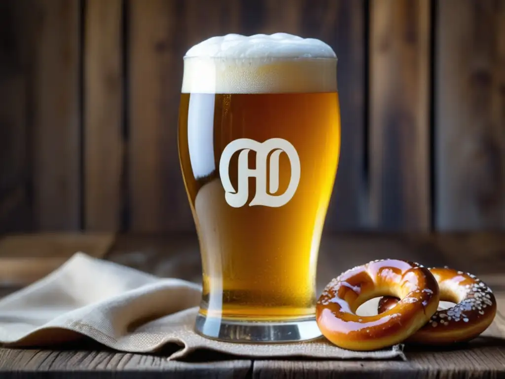 Cerveza Helles dorada y clara con pretzel alemán -