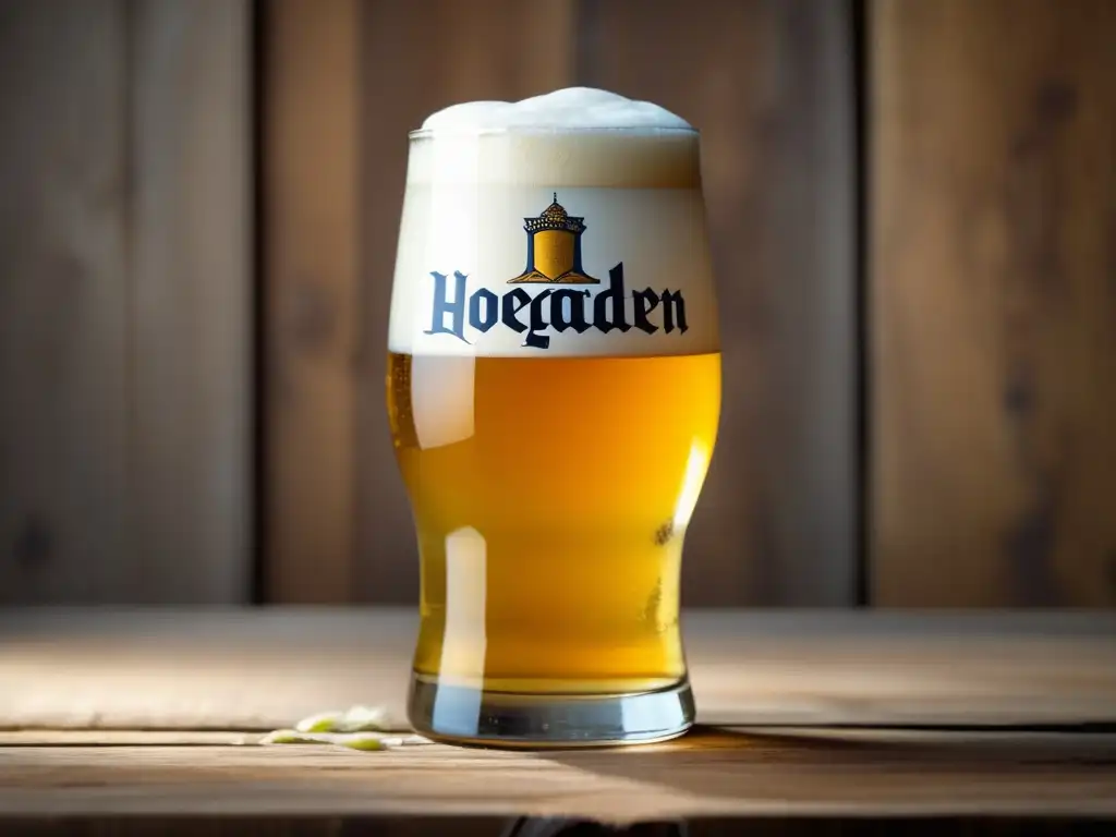 Hoegaarden Witbier en vaso de vidrio con naranja y ambiente sereno