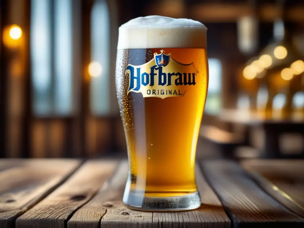 Helles Hofbräu Original Lager en elegante presentación