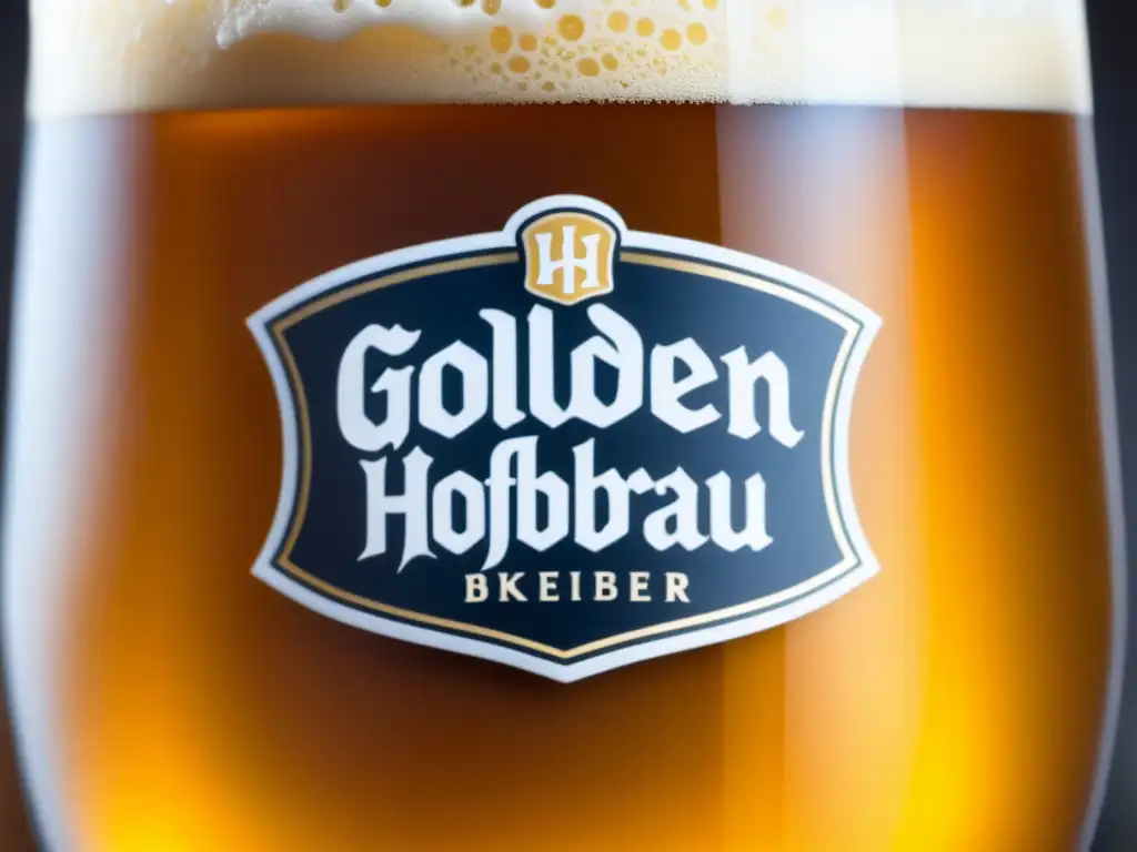 Cerveza Hofbräu Oktoberfestbier Märzen dorada con espuma blanca y burbujas efervescentes