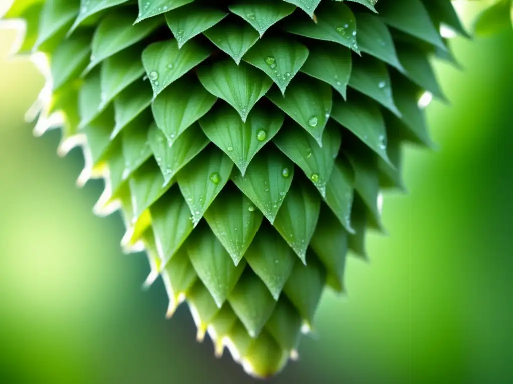 Hop cone verde con rocío, detalle asombroso