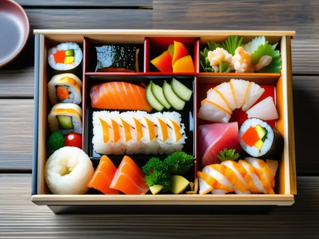 Sapporo: Bento japonés exquisitamente preparado, con sashimi, sushi, yakitori, tempura y vegetales encurtidos