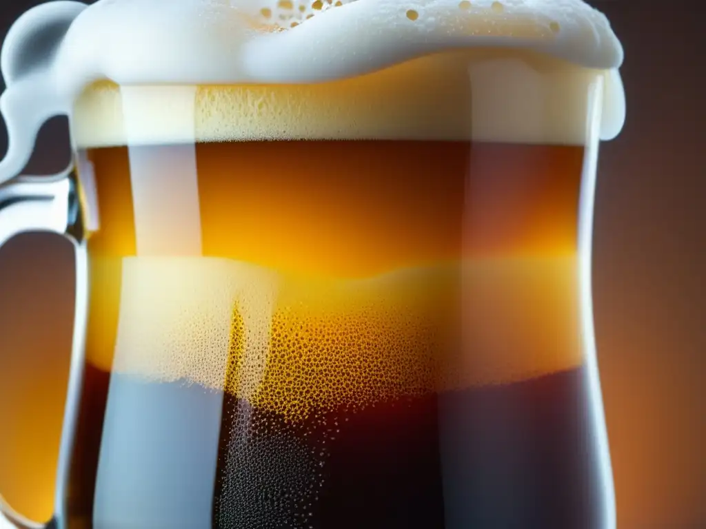 Cerveza ámbar con espuma cremosa y burbujas, estilos antiguos renovados