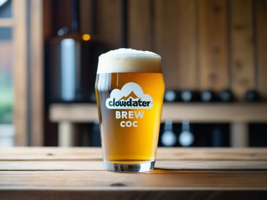 Vaso de cerveza Cloudwater Brew Co en mesa rústica