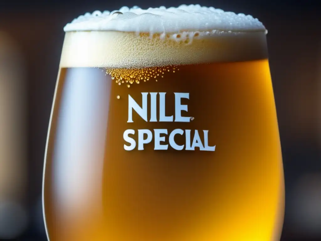 Cerveza Nile Special: detalle de su color dorado y espuma blanca