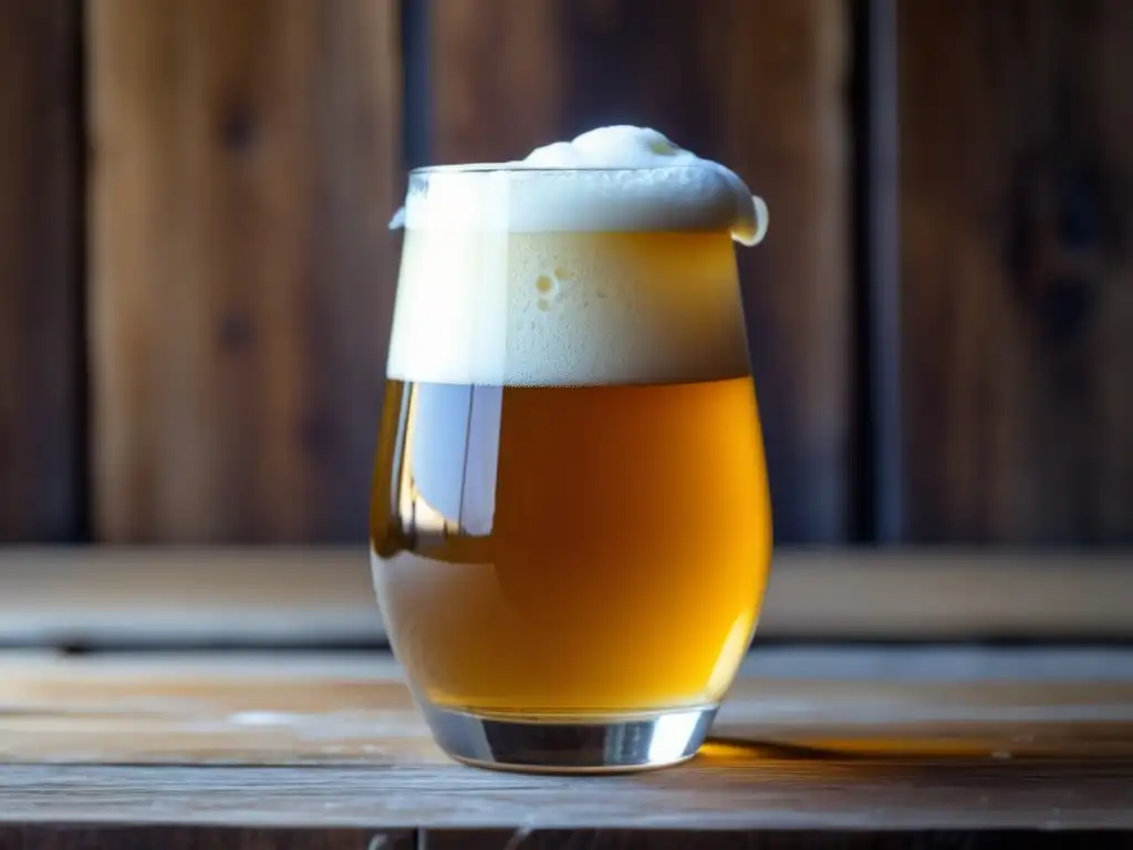 Cerveza saison casera en vaso con espuma blanca y burbujas